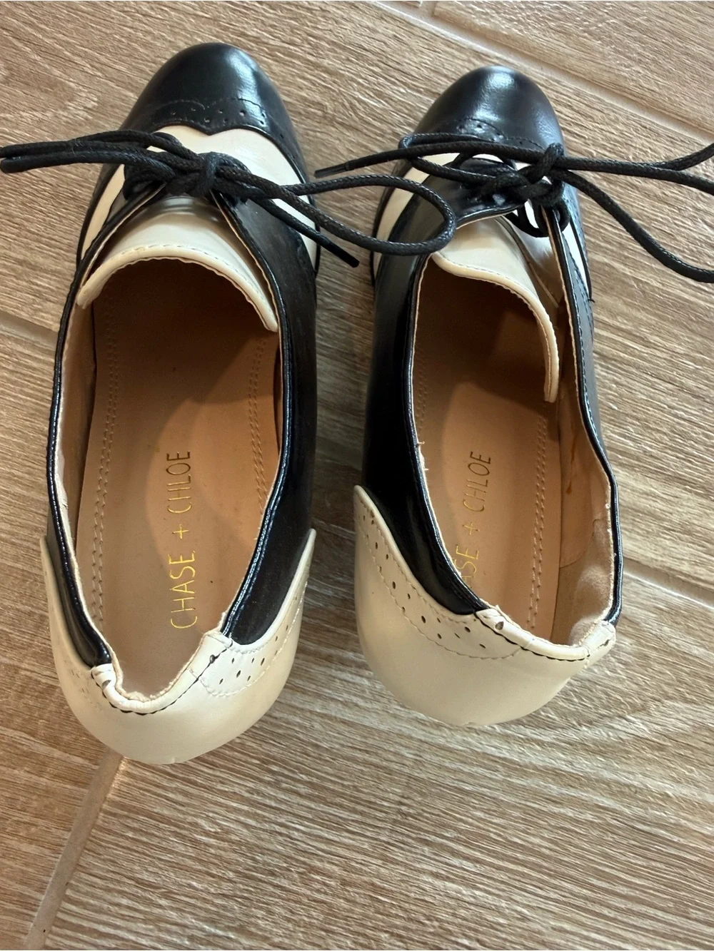 Chase + Chloe Two-Tone Black and White Oxford Heels